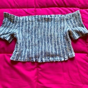 Ruffled crop beach white with blue striped top! Worn only a few times pretty new